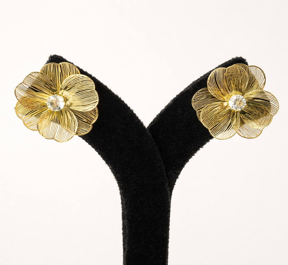 Gold Textured Flower Stud Earrings for women