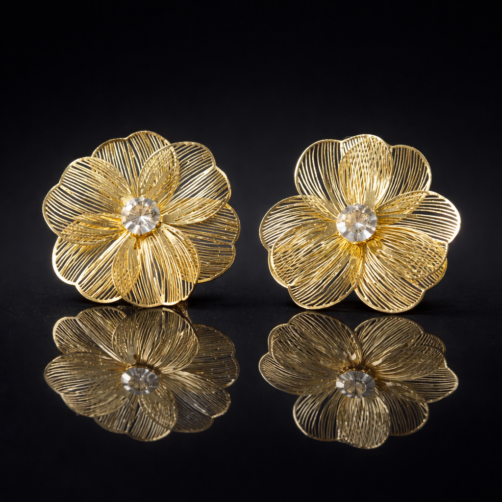 Gold Textured Flower Stud Earrings for women