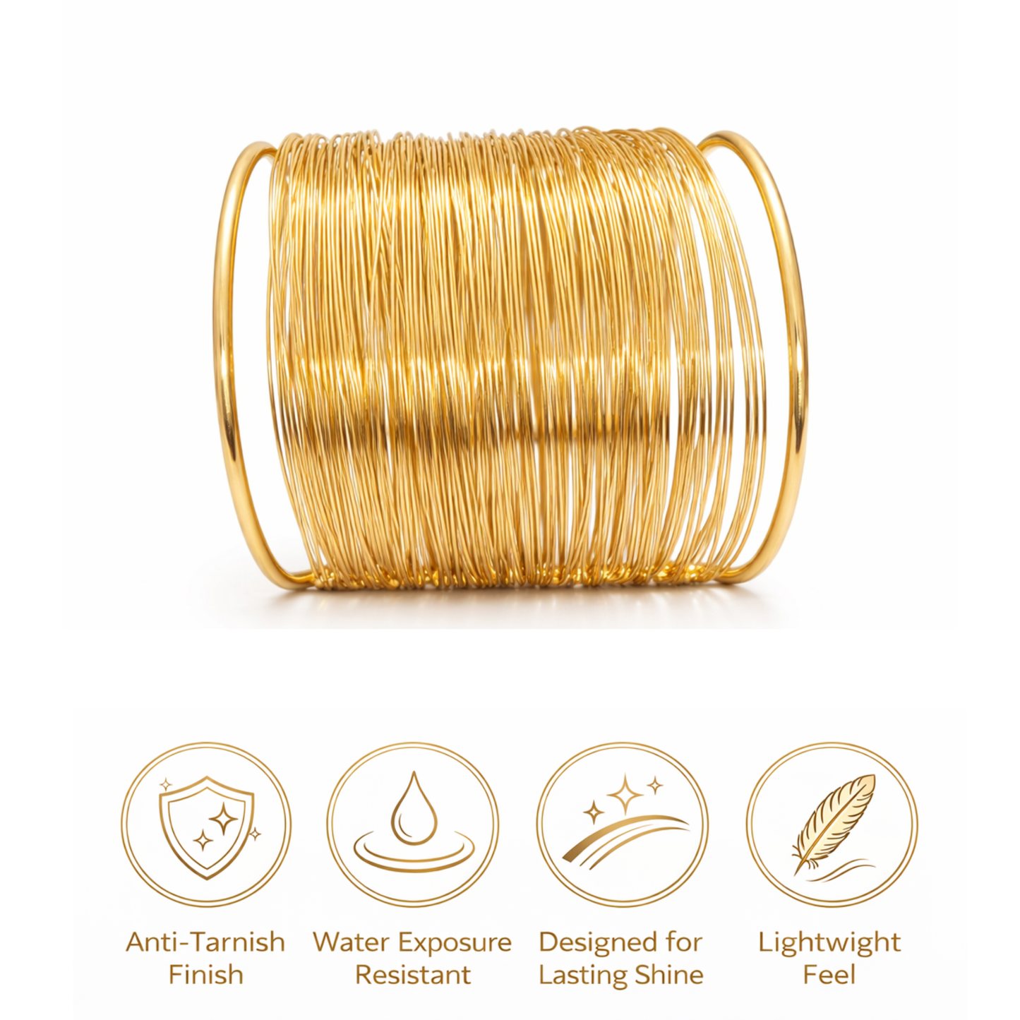 Gold Plated Bracelet for Women – Multi Wire Cuff | EVYRAA