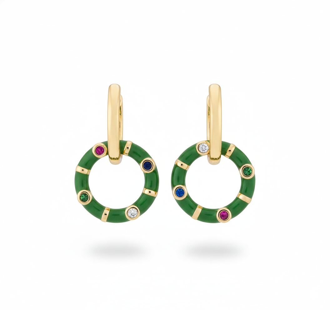 Close-up of gold plated hoop circular earrings highlighting smooth edges polished finish and secure clasp