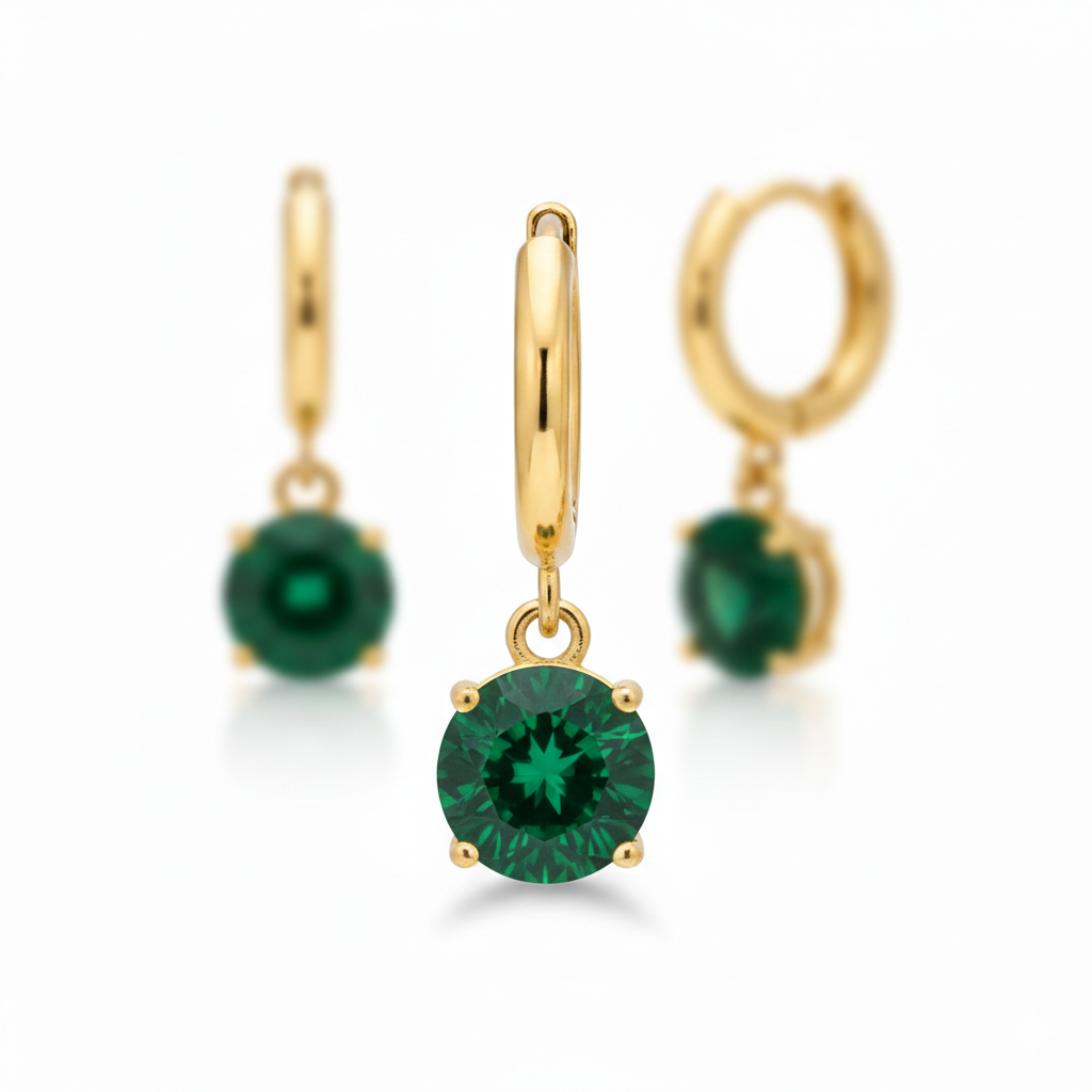 Gold plated hoop circular earrings with front hoop in sharp focus and second softly blurred behind