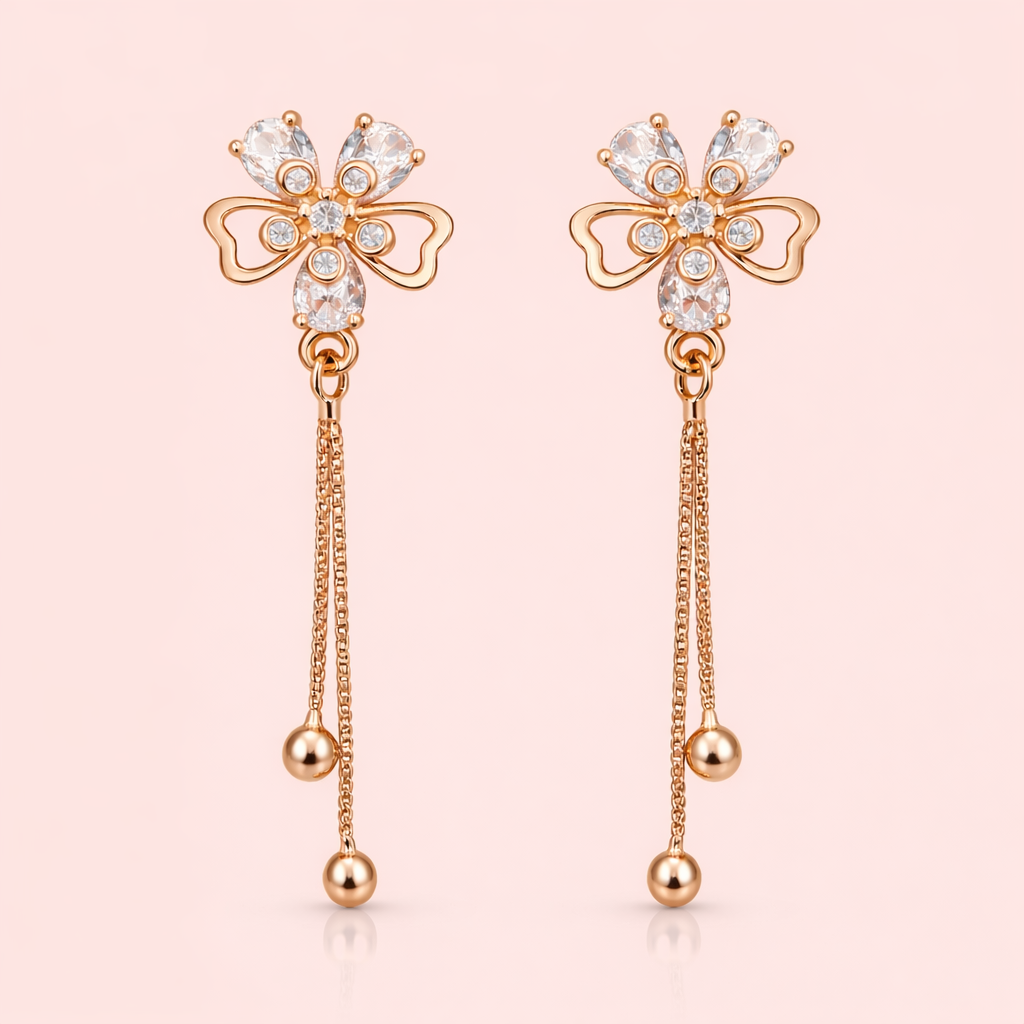 Rose gold plated imitation earrings for women displayed as a single standalone product on white background
