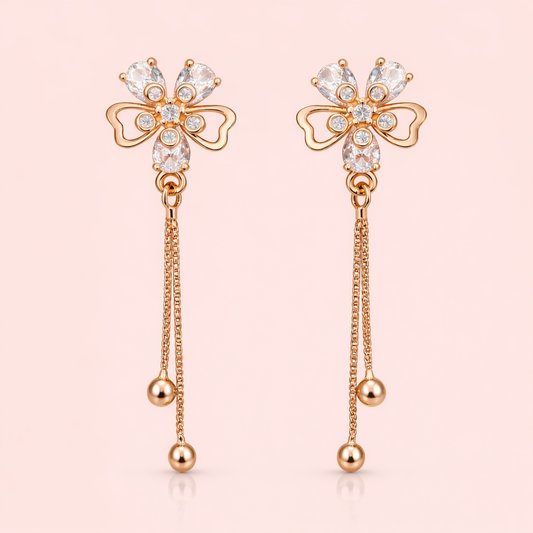 Rose gold plated imitation earrings for women displayed as a single standalone product on white background