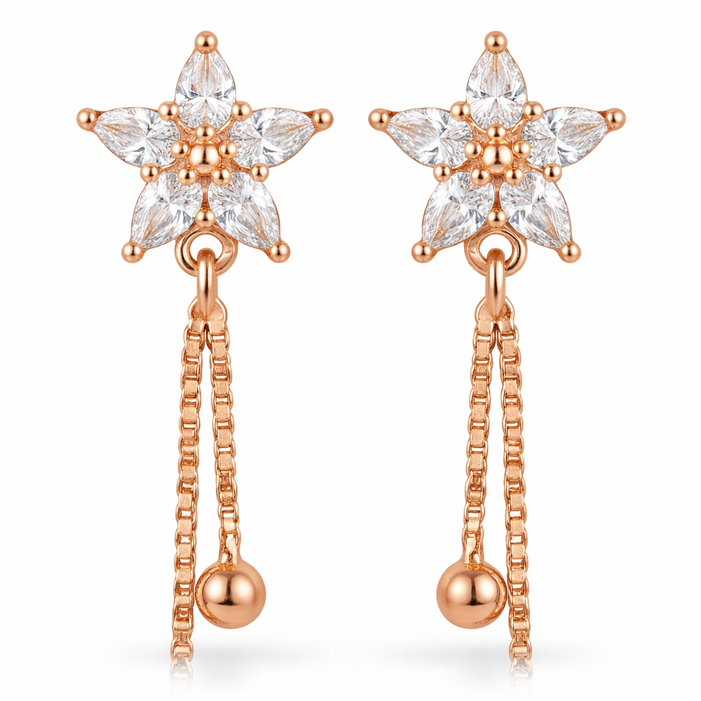 Close-up of rose gold star earrings highlighting smooth edges polished surface and refined metal finish