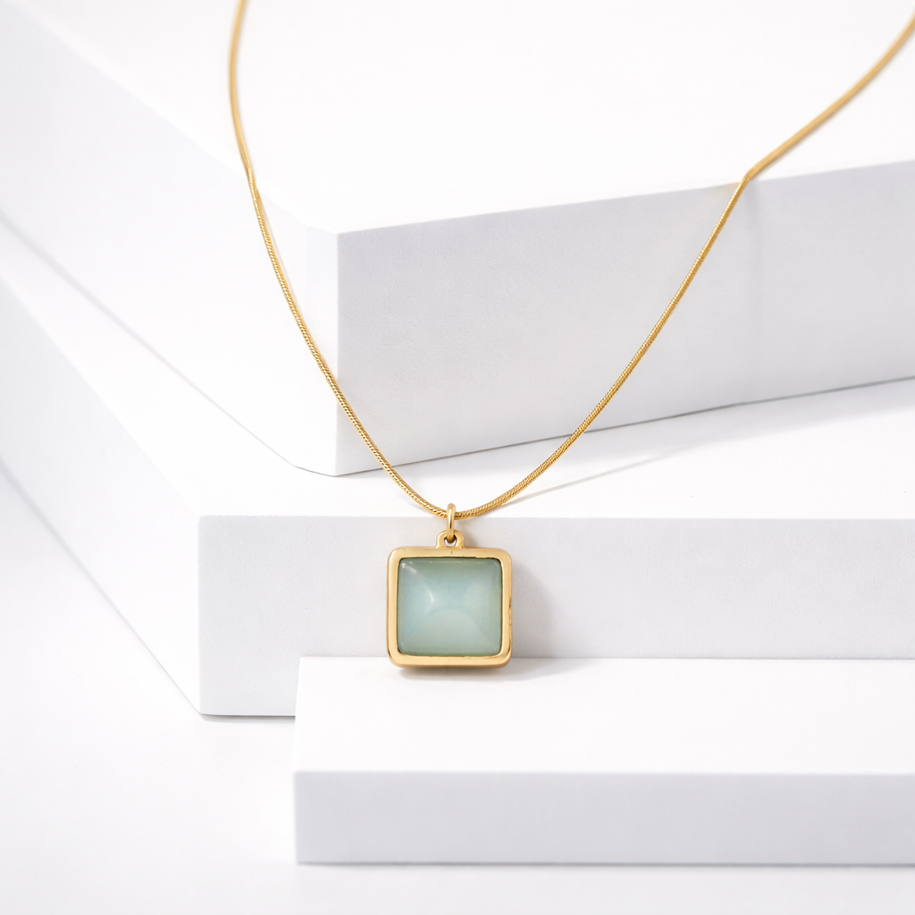 Necklace with a square pendant on a white background